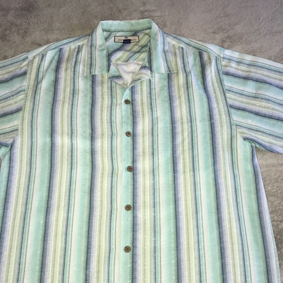 Tommy Bahama Hawaiian striped shirt LRG 100% Silk - Picture 2 of 12